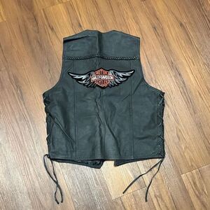 Vintage Black Leather Harley Davidson Vest with Patch Brand New size 44